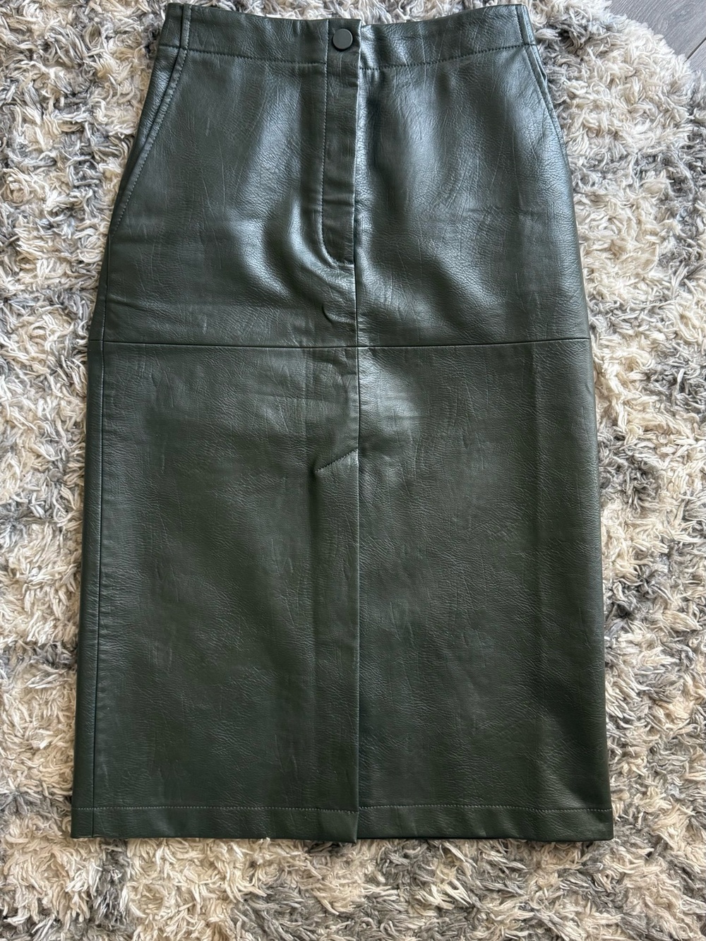 Dark Green Faux Leather Pencil Skirt - Women